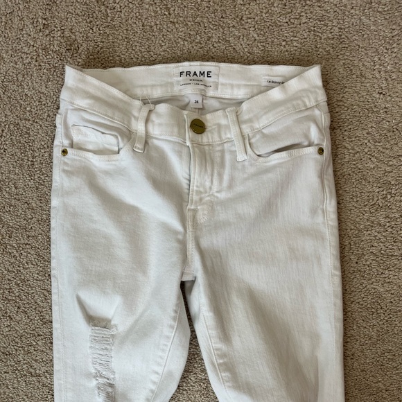 Frame Denim Women’s White Distressed Skinny Jeans Size 24 - Picture 3 of 11